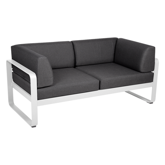 Fermob Bellevie 2-Seater Club Sofa – Cotton White frame with Graphite Grey fabric cushions