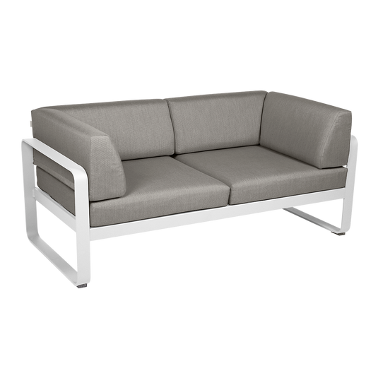 Fermob Bellevie 2-Seater Club Sofa – Cotton White frame with Grey Taupe fabric cushions