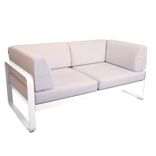 Fermob Bellevie 2-Seater Club Sofa – Cotton White frame with Pearl fabric cushions