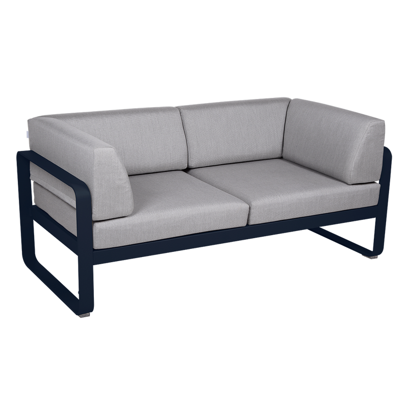 Load image into Gallery viewer, Fermob Bellevie 2-Seater Club Sofa – Deep Blue frame with Flannel Grey fabric cushions
