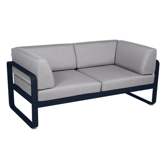 Fermob Bellevie 2-Seater Club Sofa – Deep Blue frame with Flannel Grey fabric cushions