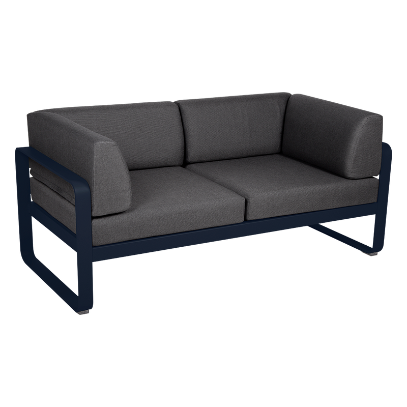 Load image into Gallery viewer, Fermob Bellevie 2-Seater Club Sofa – Deep Blue frame with Graphite Grey fabric cushions
