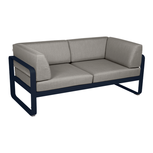 Fermob Bellevie 2-Seater Club Sofa – Deep Blue frame with Grey Taupe fabric cushions