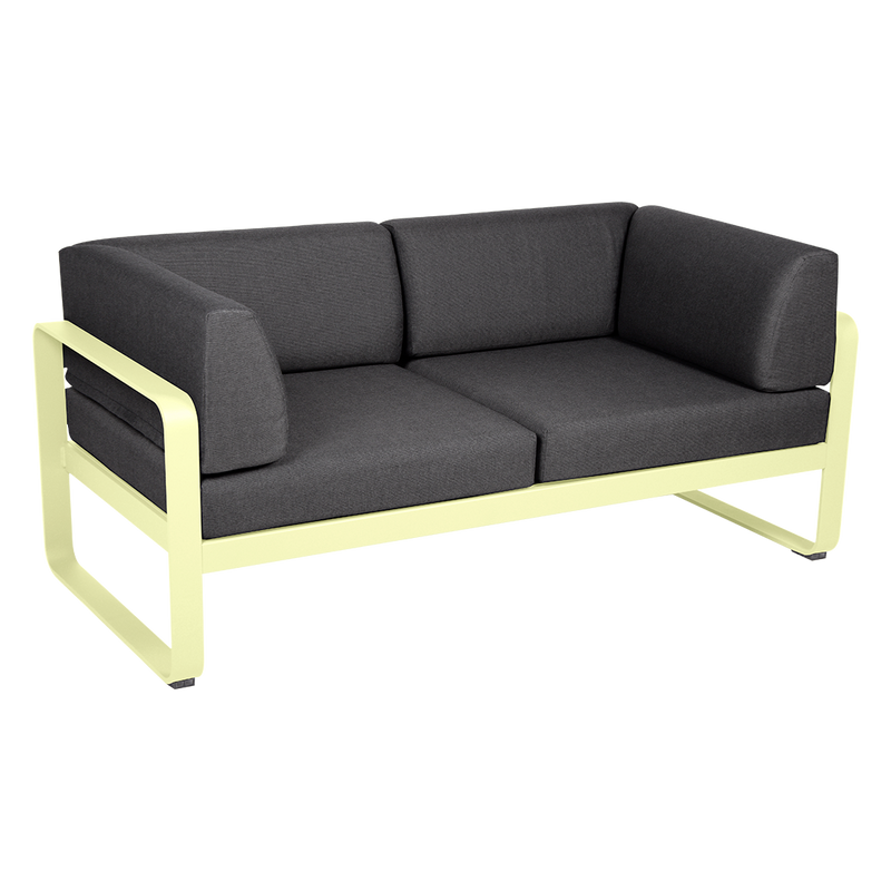 Load image into Gallery viewer, Fermob Bellevie 2-Seater Club Sofa – Frosted Lemon frame with Graphite Grey fabric cushions
