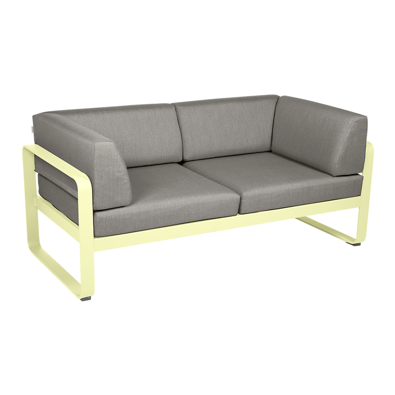 Load image into Gallery viewer, Fermob Bellevie 2-Seater Club Sofa – Frosted Lemon frame with Grey Taupe fabric cushions
