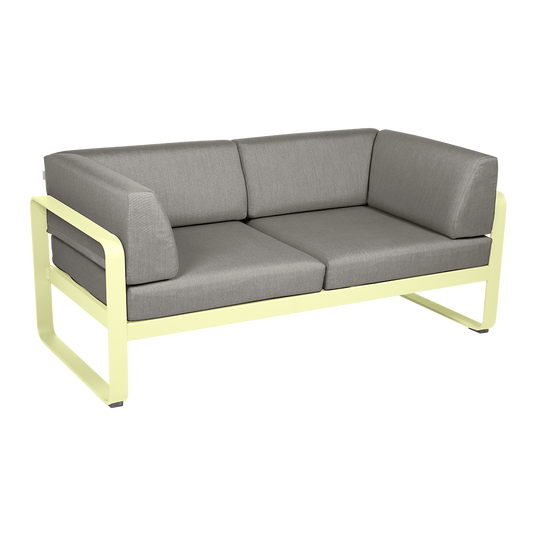 Fermob Bellevie 2-Seater Club Sofa – Frosted Lemon frame with Grey Taupe fabric cushions