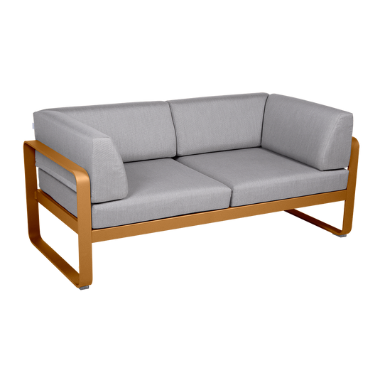 Fermob Bellevie 2-Seater Club Sofa – Gingerbread frame with Flannel Grey fabric cushions