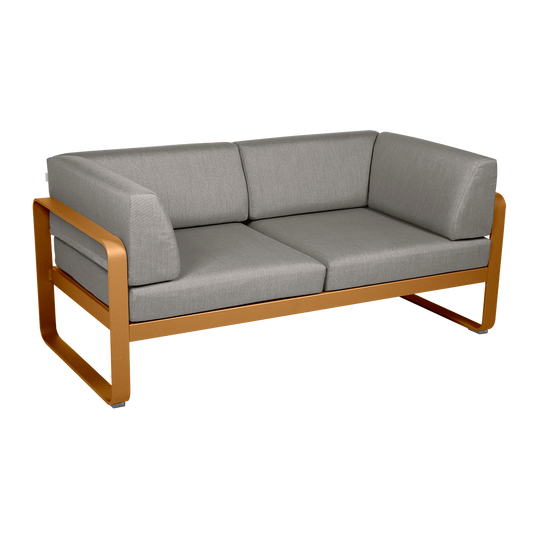 Fermob Bellevie 2-Seater Club Sofa – Gingerbread frame with Grey Taupe fabric cushions