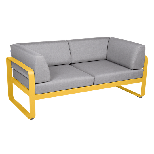 Fermob Bellevie 2-Seater Club Sofa – Honey frame with Flannel Grey fabric cushions