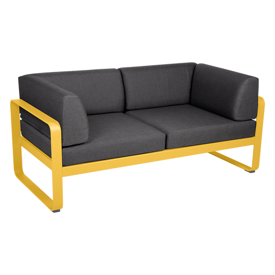 Fermob Bellevie 2-Seater Club Sofa – Honey frame with Graphite Grey fabric cushions
