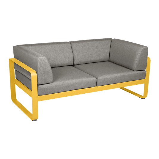 Fermob Bellevie 2-Seater Club Sofa – Honey frame with Grey Taupe fabric cushions