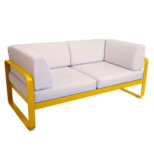 Fermob Bellevie 2-Seater Club Sofa – Honey frame with Pearl fabric cushions