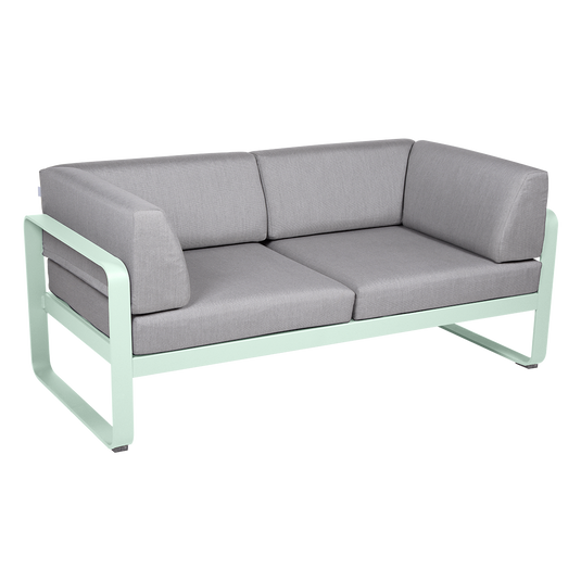 Fermob Bellevie 2-Seater Club Sofa – Ice Mint frame with Flannel Grey fabric cushions