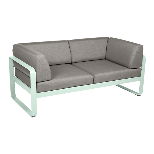 Fermob Bellevie 2-Seater Club Sofa – Ice Mint frame with Grey Taupe fabric cushions