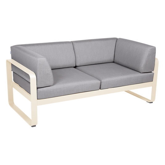 Fermob Bellevie 2-Seater Club Sofa – Latte Beige frame with Flannel Grey fabric cushions