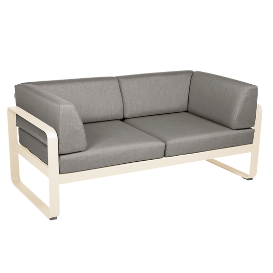 Fermob Bellevie 2-Seater Club Sofa – Latte Beige frame with Grey Taupe fabric cushions