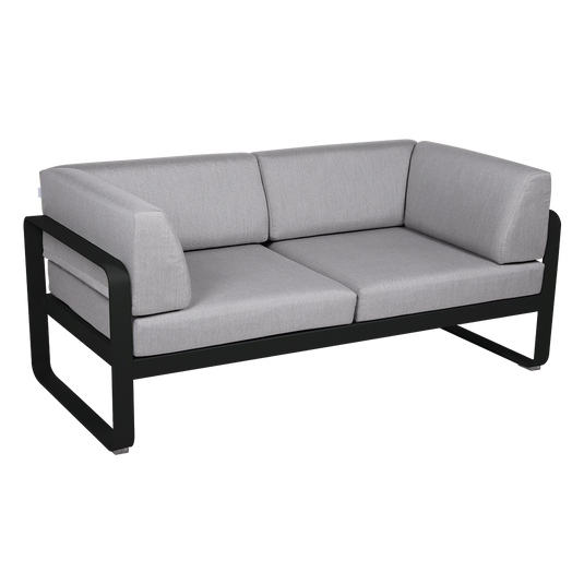 Fermob Bellevie 2-Seater Club Sofa – Liquorice frame with Flannel Grey fabric cushions