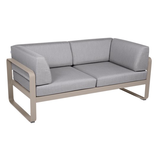 Fermob Bellevie 2-Seater Club Sofa – Nutmeg frame with Flannel Grey fabric cushions