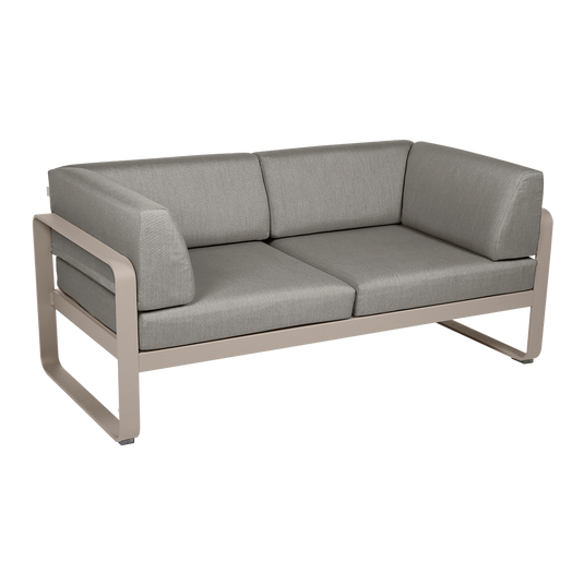 Fermob Bellevie 2-Seater Club Sofa – Nutmeg frame with Grey Taupe fabric cushions