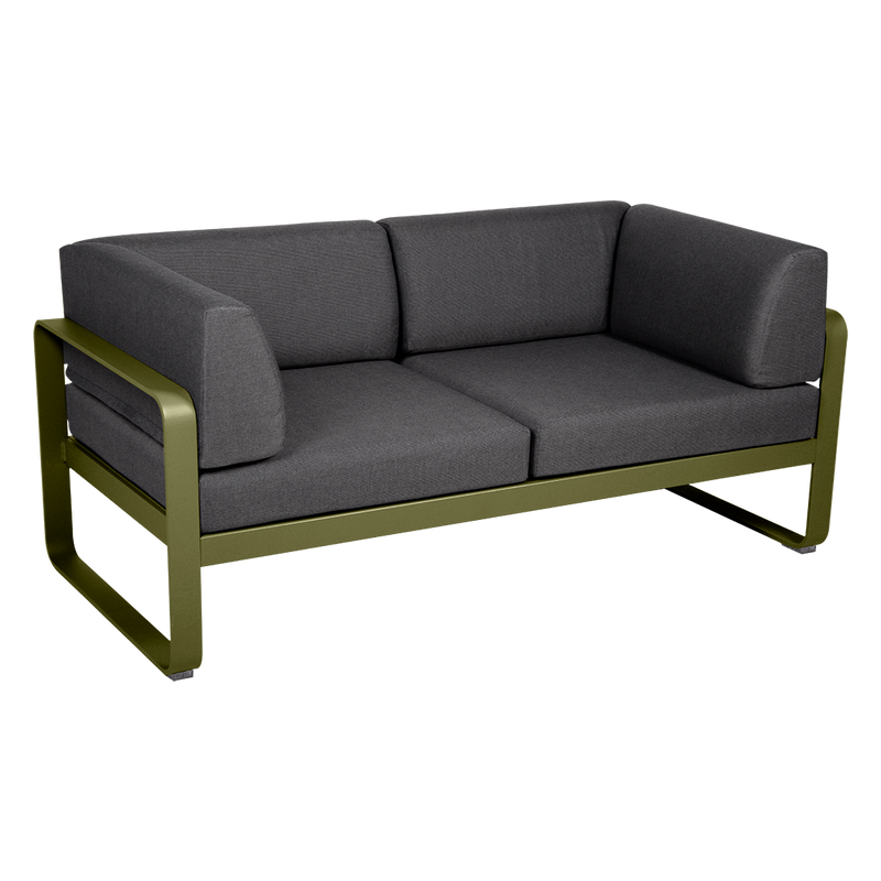 Load image into Gallery viewer, Fermob Bellevie 2-Seater Club Sofa – Pesto Green frame with Graphite Grey fabric cushions
