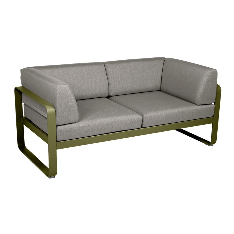 Load image into Gallery viewer, Fermob Bellevie 2-Seater Club Sofa – Pesto Green frame with Grey Taupe fabric cushions
