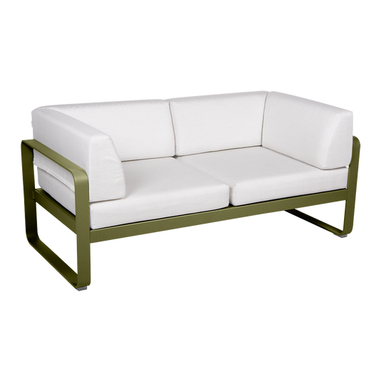 Fermob Bellevie 2-Seater Club Sofa – Pesto Green frame with Off-White fabric cushions