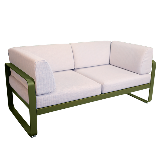 Fermob Bellevie 2-Seater Club Sofa – Pesto Green frame with Pearl fabric cushions