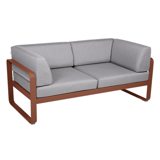 Fermob Bellevie 2-Seater Club Sofa – Red Ochre frame with Flannel Grey fabric cushions