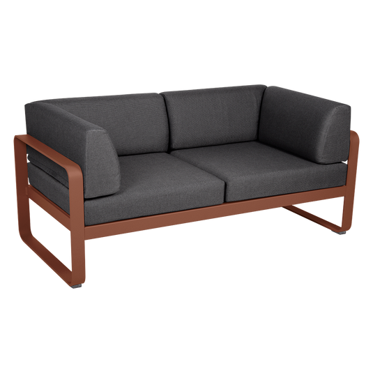 Fermob Bellevie 2-Seater Club Sofa – Red Ochre frame with Graphite Grey fabric cushions