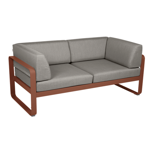 Fermob Bellevie 2-Seater Club Sofa – Red Ochre frame with Grey Taupe fabric cushions
