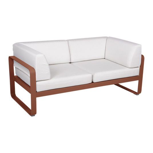 Fermob Bellevie 2-Seater Club Sofa – Red Ochre frame with Off-White fabric cushions