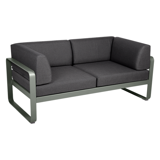 Fermob Bellevie 2-Seater Club Sofa – Rosemary frame with Graphite Grey fabric cushions