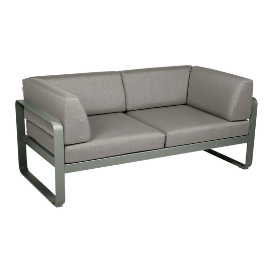 Fermob Bellevie 2-Seater Club Sofa – Rosemary frame with Grey Taupe fabric cushions