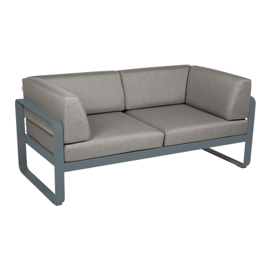 Fermob Bellevie 2-Seater Club Sofa – Storm Grey frame with Grey Taupe fabric cushions