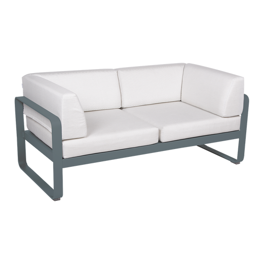 Fermob Bellevie 2-Seater Club Sofa – Storm Grey frame with Off-White fabric cushions