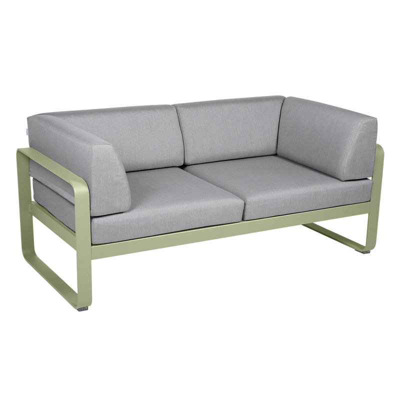 Load image into Gallery viewer, Fermob Bellevie 2-Seater Club Sofa – Willow Green frame with Flannel Grey fabric cushions
