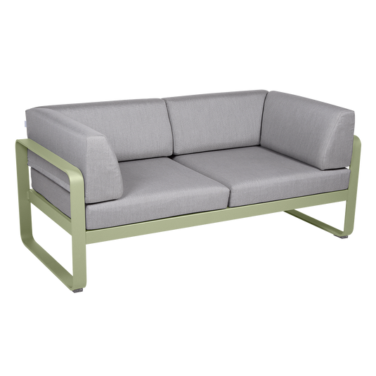 Fermob Bellevie 2-Seater Club Sofa – Willow Green frame with Flannel Grey fabric cushions