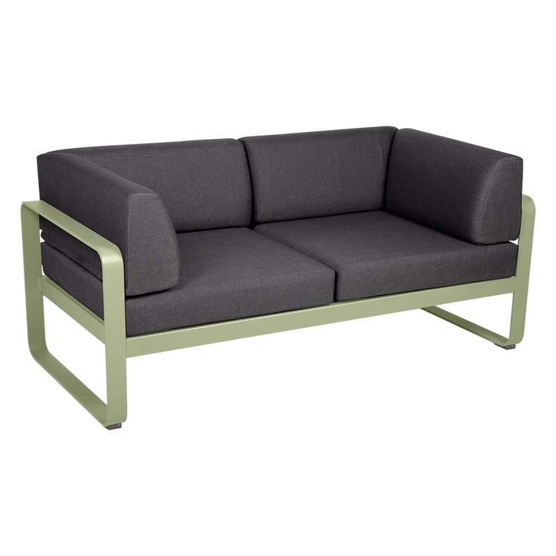 Load image into Gallery viewer, Fermob Bellevie 2-Seater Club Sofa – Willow Green frame with Graphite Grey fabric cushions
