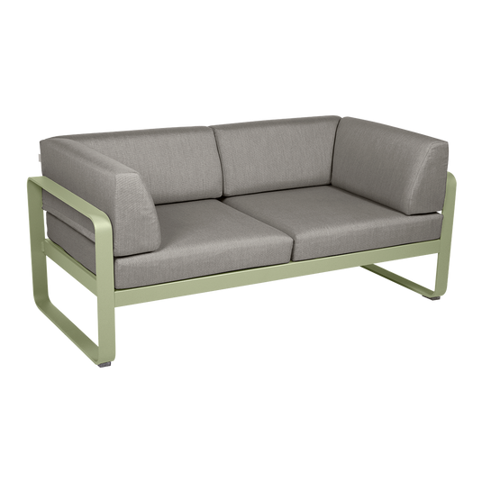 Fermob Bellevie 2-Seater Club Sofa – Willow Green frame with Grey Taupe fabric cushions