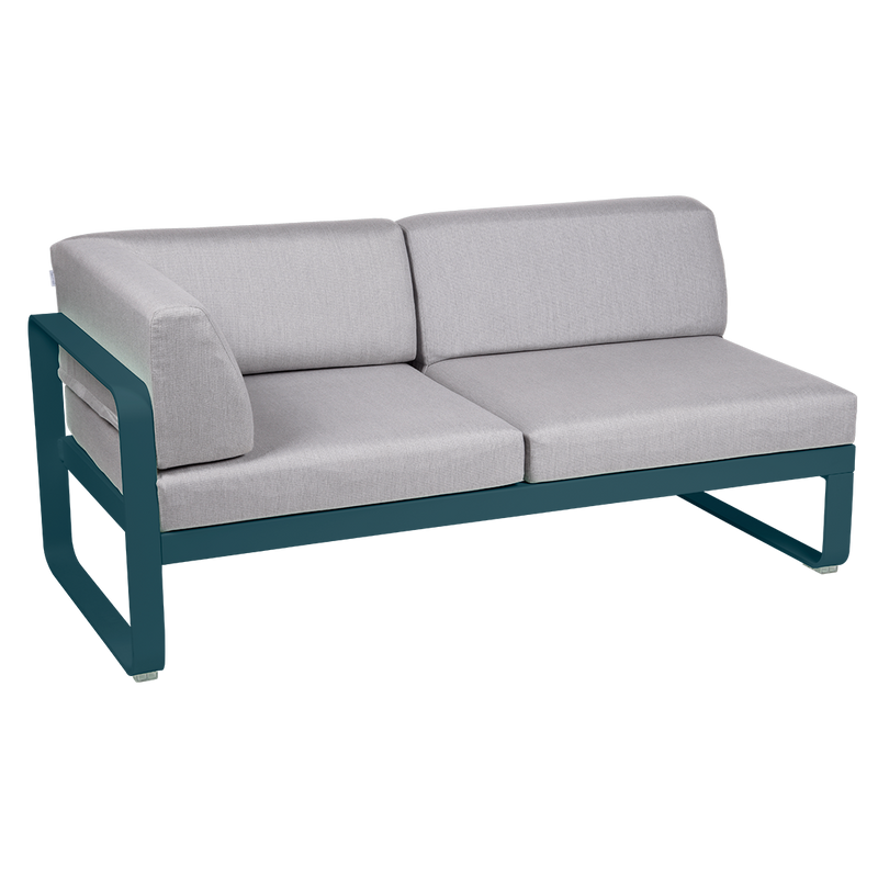 Load image into Gallery viewer, Fermob Bellevie 2-Seater Left Corner Module – Acapulco Blue frame with Flannel Grey fabric cushions
