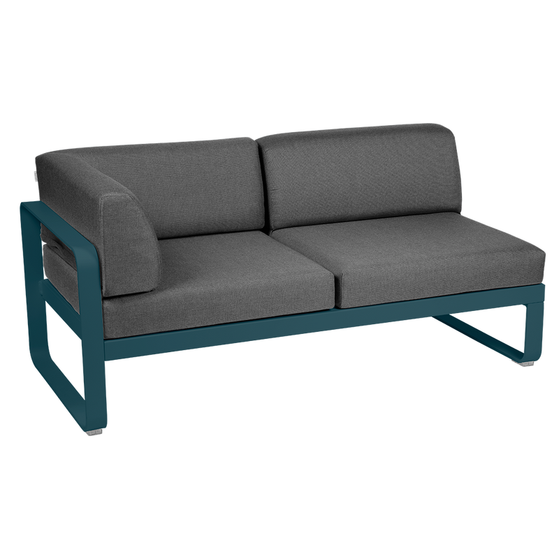 Load image into Gallery viewer, Fermob Bellevie 2-Seater Left Corner Module – Acapulco Blue frame with Graphite Grey fabric cushions
