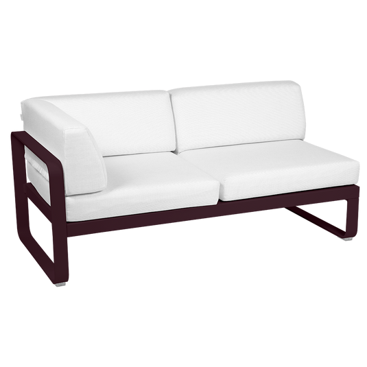 Fermob Bellevie 2-Seater Left Corner Module – Black Cherry frame with Off-White fabric cushions