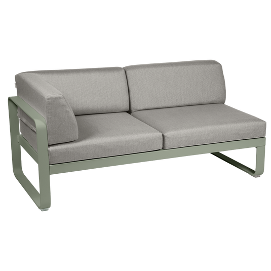 Fermob Bellevie 2-Seater Left Corner Module – Cactus frame with Grey Taupe fabric cushions