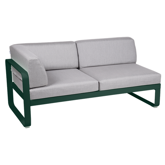 Fermob Bellevie 2-Seater Left Corner Module – Cedar Green frame with Flannel Grey fabric cushions