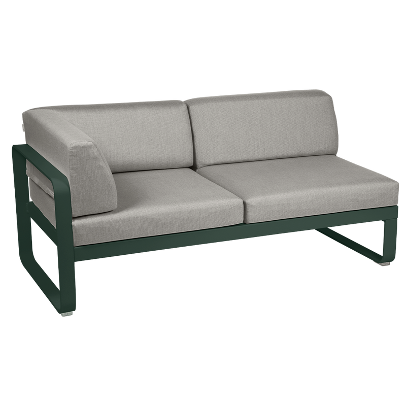 Load image into Gallery viewer, Fermob Bellevie 2-Seater Left Corner Module – Cedar Green frame with Grey Taupe fabric cushions
