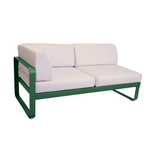 Fermob Bellevie 2-Seater Left Corner Module – Cedar Green frame with Pearl fabric cushions