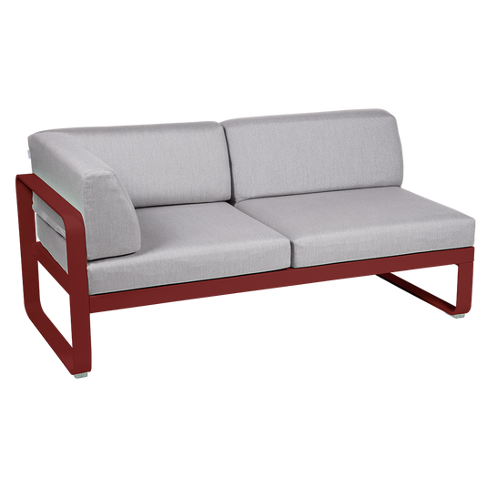 Fermob Bellevie 2-Seater Left Corner Module – Chilli frame with Flannel Grey fabric cushions