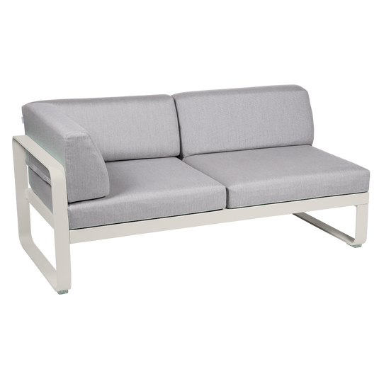 Fermob Bellevie 2-Seater Left Corner Module – Clay Grey frame with Flannel Grey fabric cushions