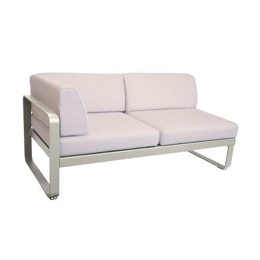 Fermob Bellevie 2-Seater Left Corner Module – Clay Grey frame with Pearl fabric cushions