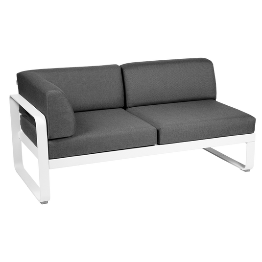 Fermob Bellevie 2-Seater Left Corner Module – Cotton White frame with Graphite Grey fabric cushions